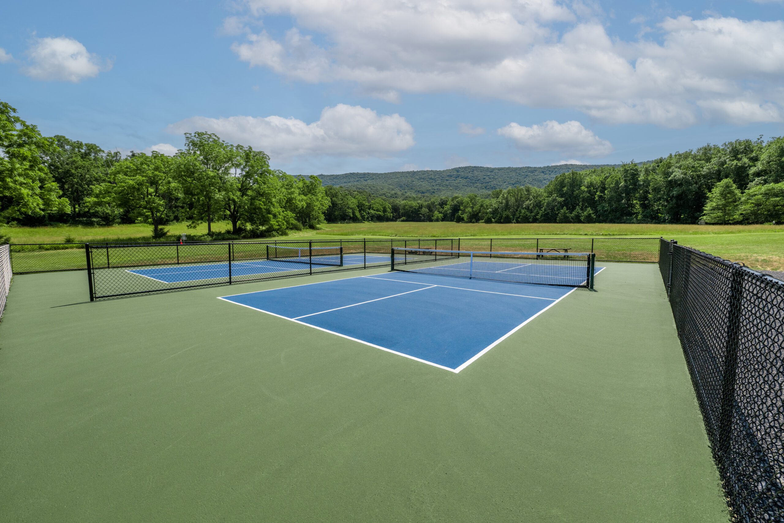 Pickleball Courts at Endless Caverns with trees in background