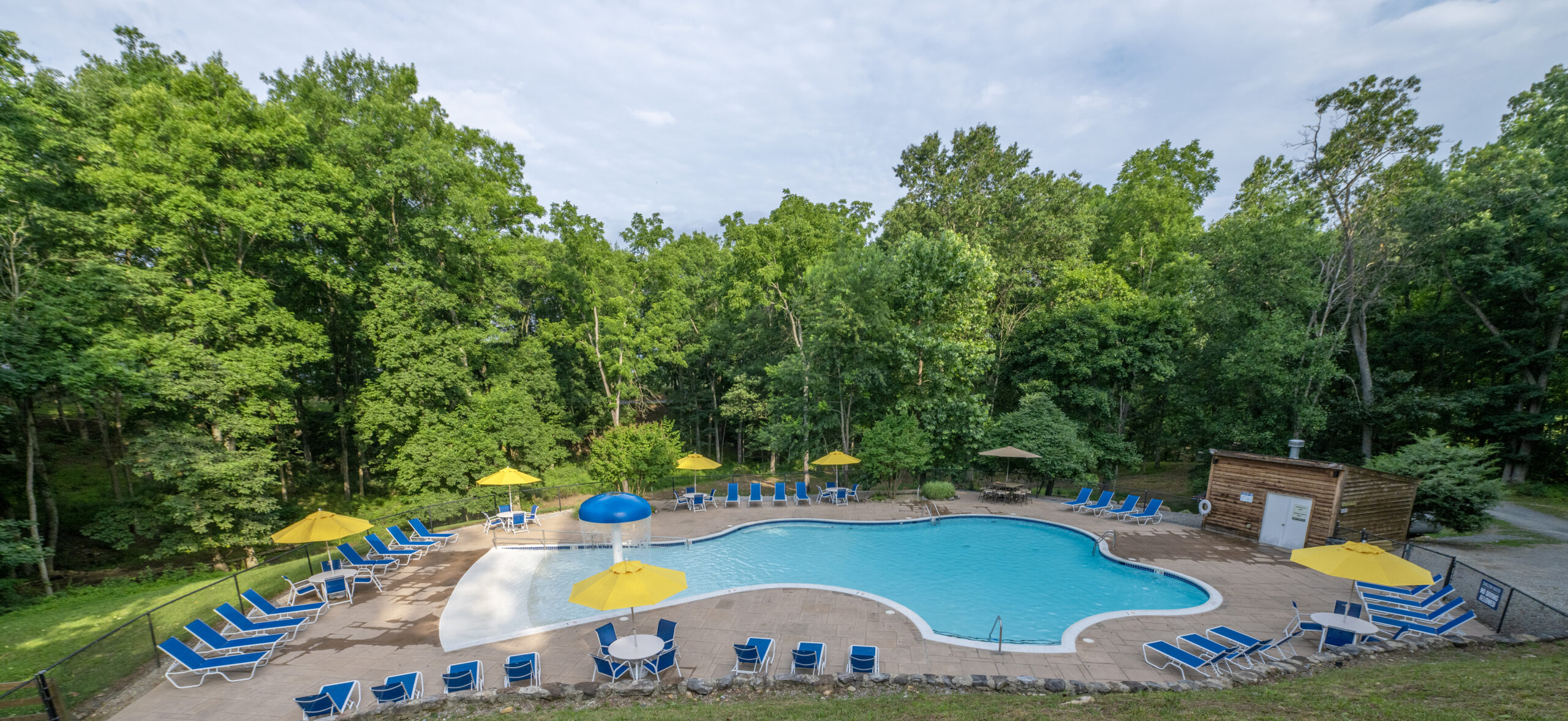 Arial view of pool and pool deck